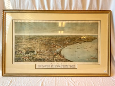 Early Milwaukee Panoramic View of Greater Milwaukee WI from 1908 by C.N.