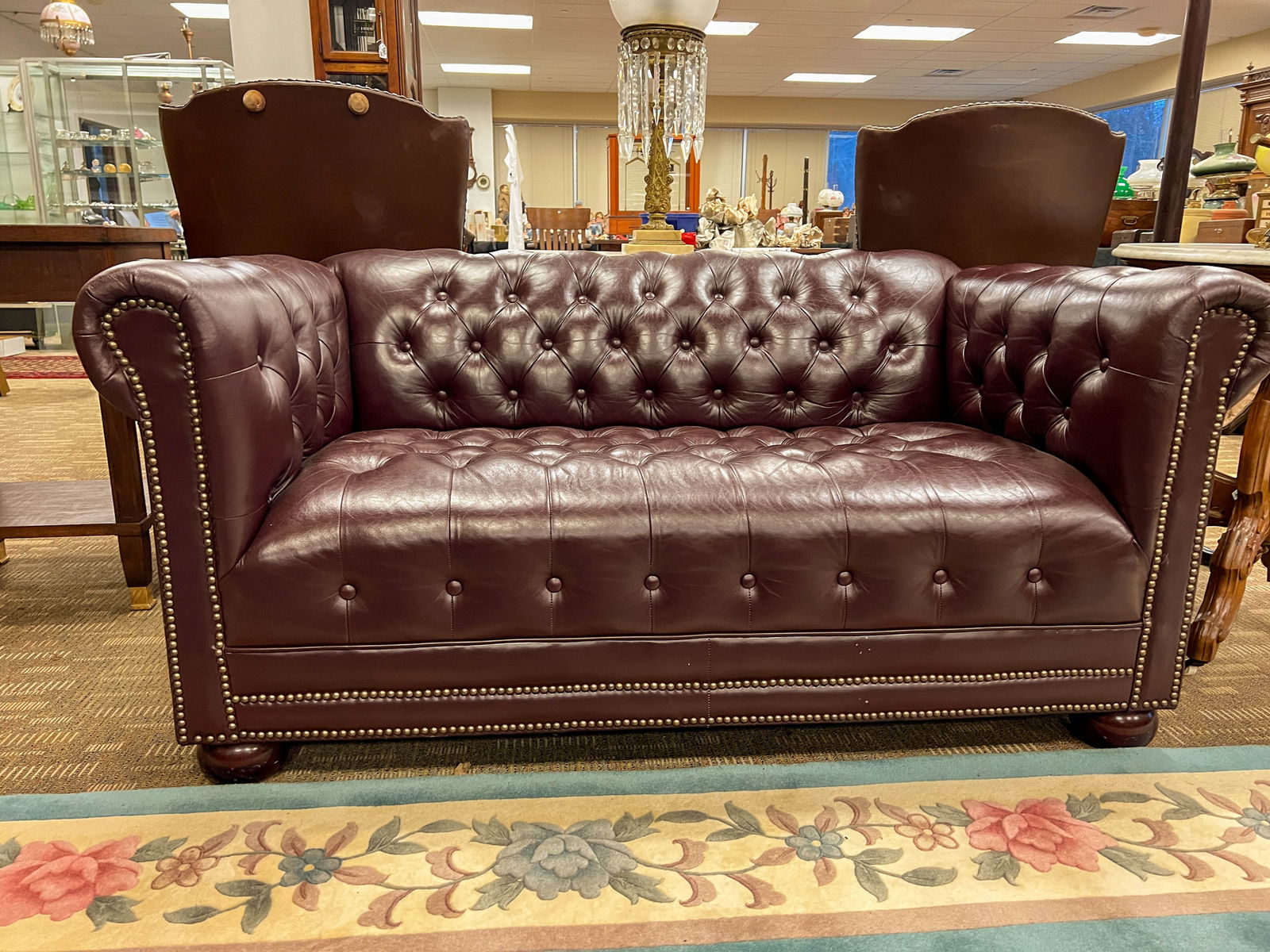 Chesterfield Button Tufted Brown Leather Loveseat (1 of 4)