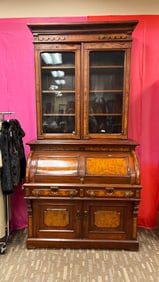 Extra Grade Walnut Victorian Barrel Front Roll Top Desk