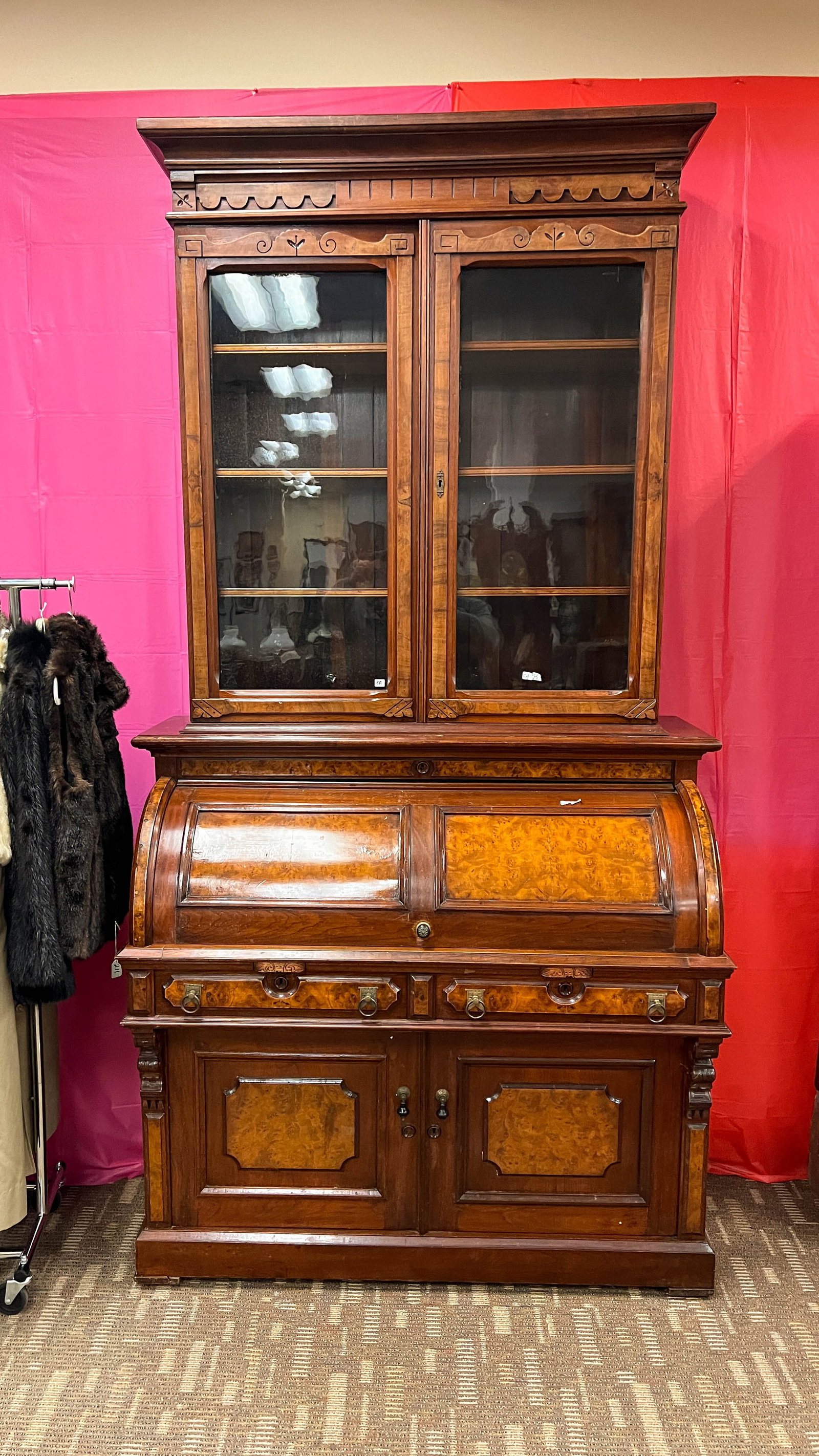 Extra Grade Walnut Victorian Barrel Front Roll Top Desk (1 of 6)