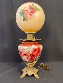 2 part Gone with the Wind Lamp with Rose Decoration