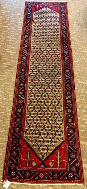 Vintage Persian Hand Knotted Tribal Wool Hamadan Runner