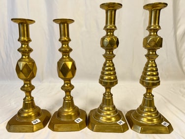 Two Sets of Fancy Late 18th/Early 19th Century Brass Candlesticks