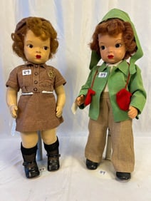 Two Early Composition Terry Lee Dolls - Girl Scouts Brownies