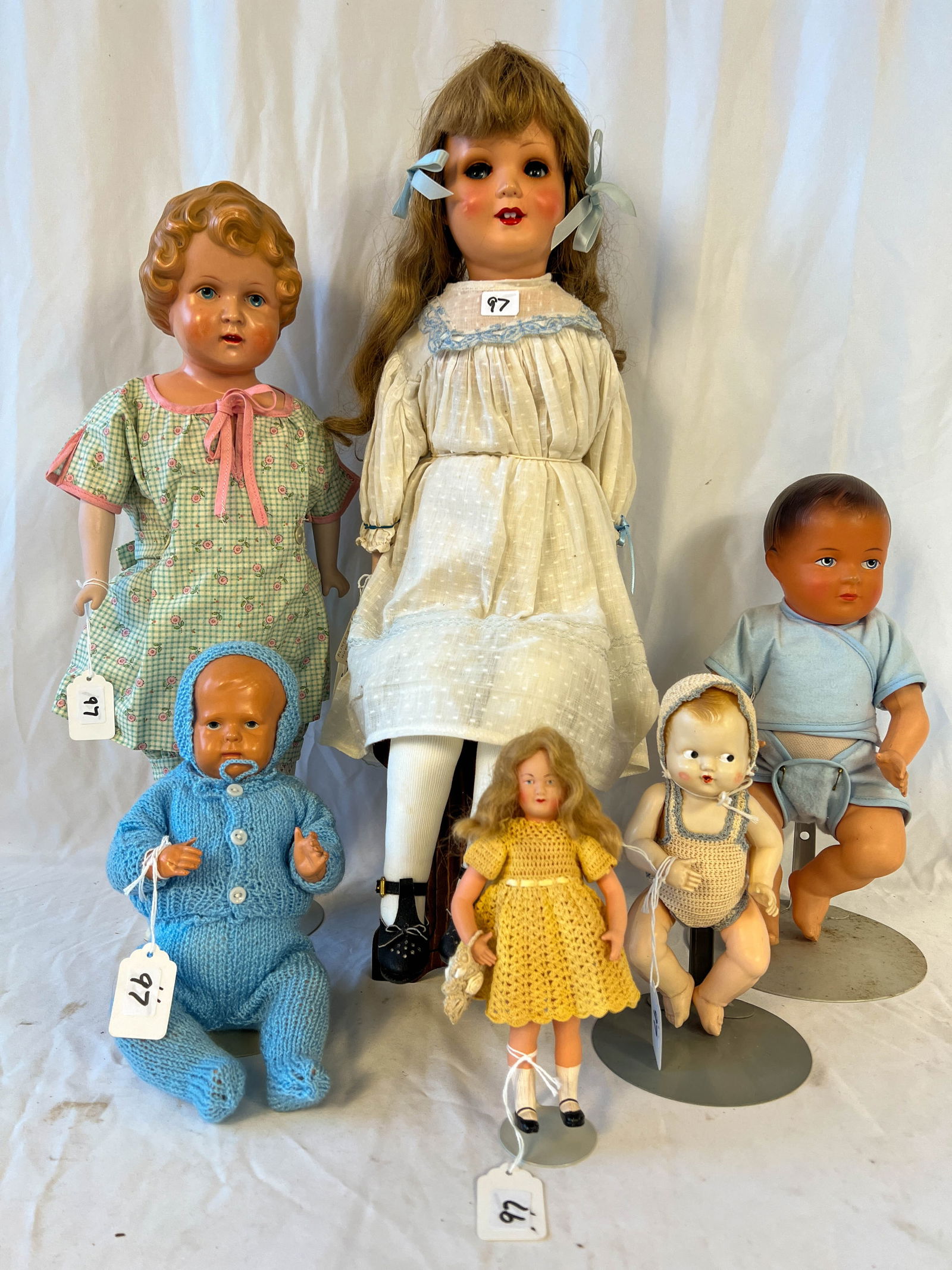 Six Antique Celluloid Dolls Elaborately Dressed (1 of 7)