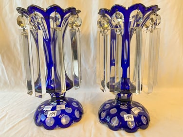 Pair of Luster Girandoles in Cobalt