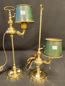 Antique Rare Pair of Aladdin Adjustable Oil Lamps