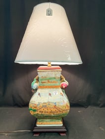 Unusual Pottery Lamp Depicting an Encampment Scene and the Ocean