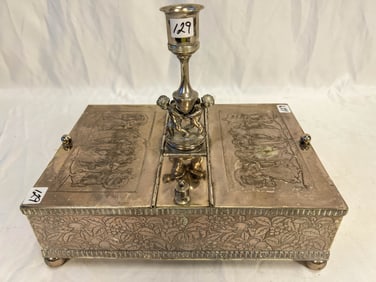 Antique Silver Plate Double Sided Cigar Humidor
