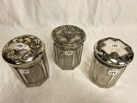 Three Fancy Silverplate Cigar Humidors