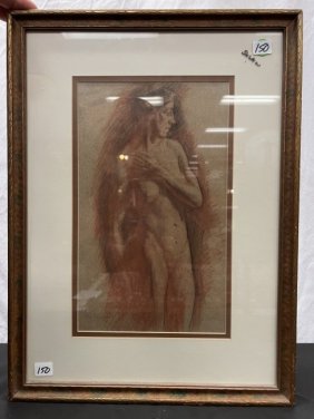 Frederick Vincent Poole Nude Drawing, Hand Signed