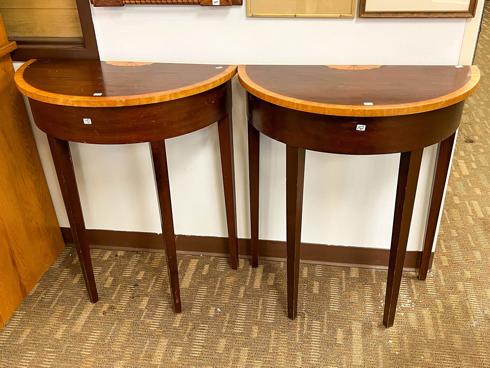 Pair of Contemporary Pencil Leg Half Tables with Banded Inlay (1 of 5)