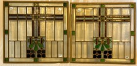 High Quality Pair of Arts and Crafts Floral Beveled Stained Glass Windows