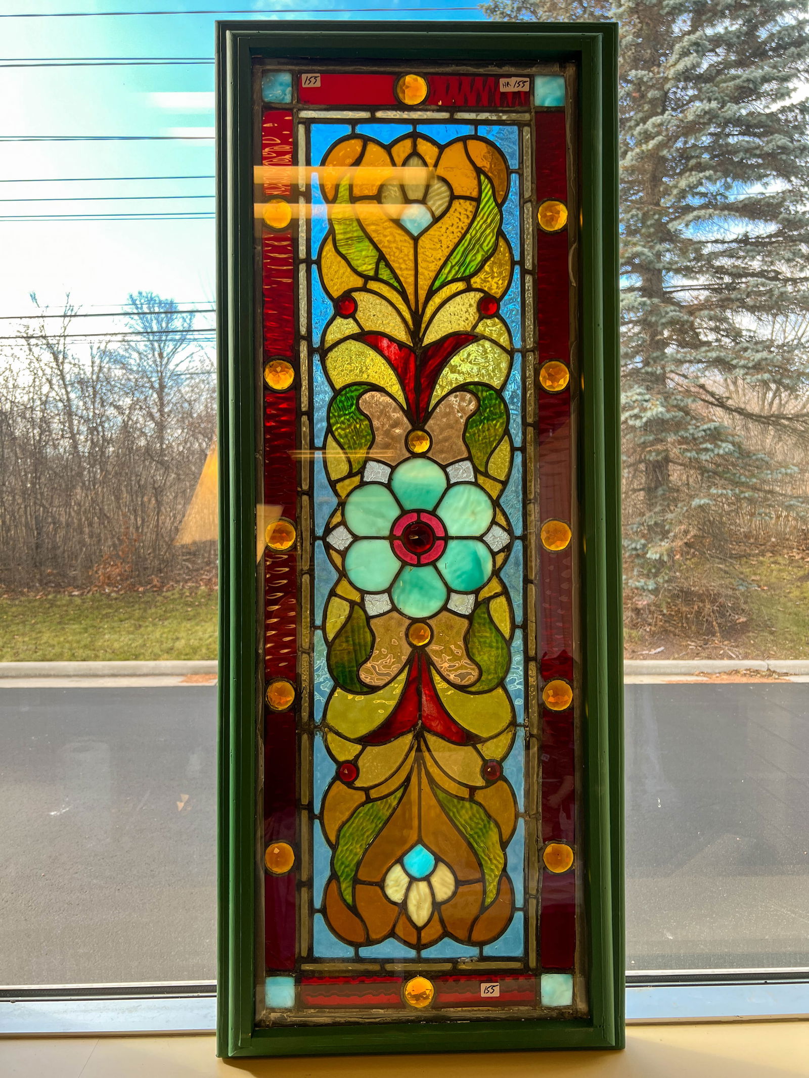 Victorian Transom Stained Glass Window with Jewels (1 of 3)