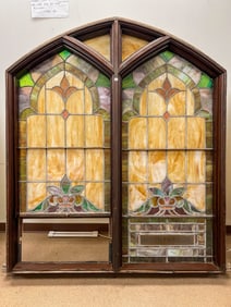 Rare Immense Gothic Style Double Sided Stained Glass Window