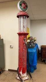 Turn of the Century Cast Iron Gas Pump with Cylinder Glass Top and Globe