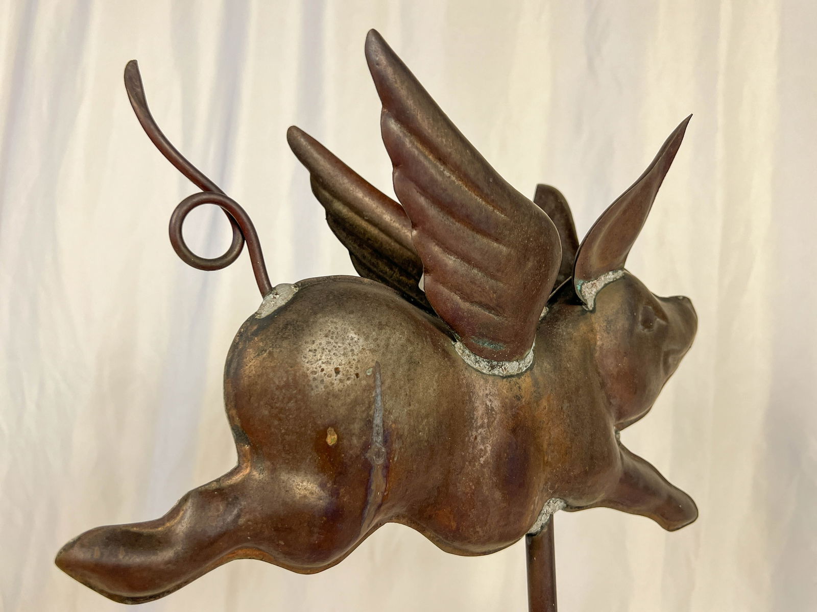 Solid Copper Flying Pig Weather Vane Auction