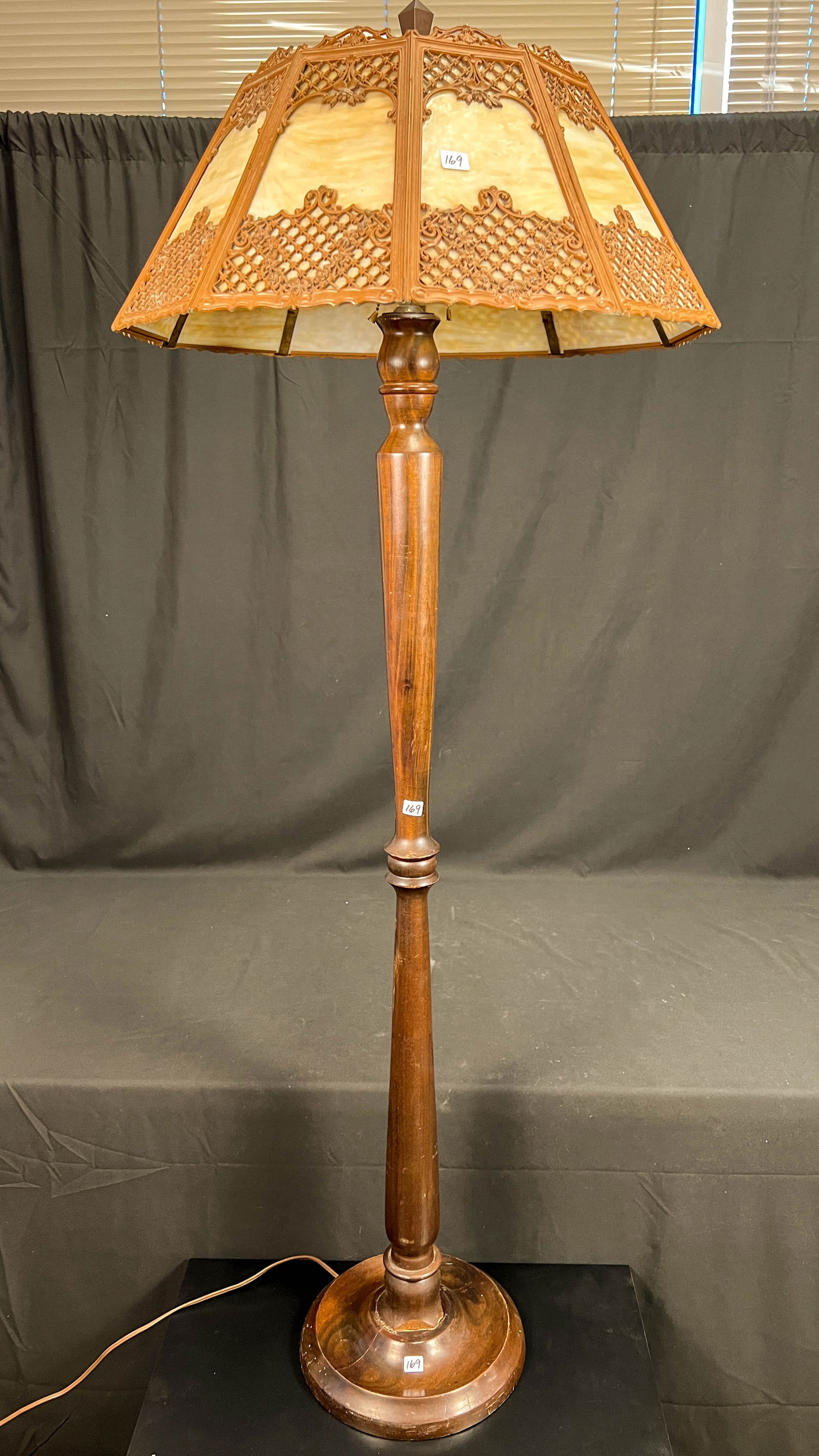Antique Fancy Filigreed Slag Paneled Floor Lamp (1 of 7)