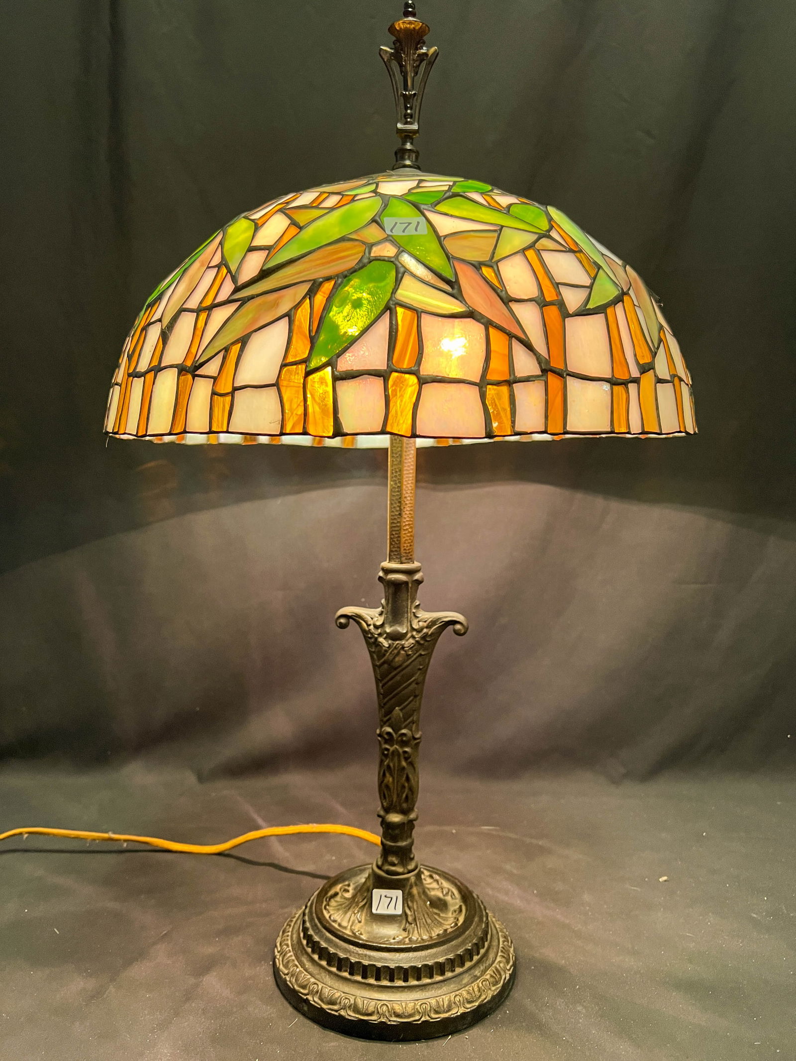 Antique Bamboo and Leaf Leaded Glass Table Lamp (1 of 7)