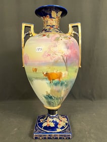 Immense Nippon Double Handled Vase in Cobalt