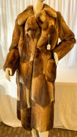 Vintage Patchwork Muskrat Coat with Patch Pockets