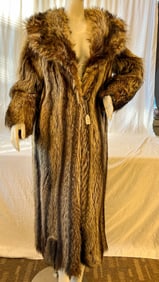 Full Length Raccoon Fur Coat with Oversized Collar