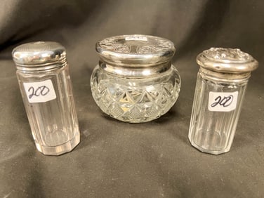 Quality Group of Three Cut Crystal and Sterling Trimmed Dresser Jars