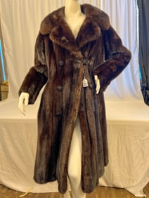 Mahogany Mink Double Breasted Full Length Coat  Elaborate Silk Lining.