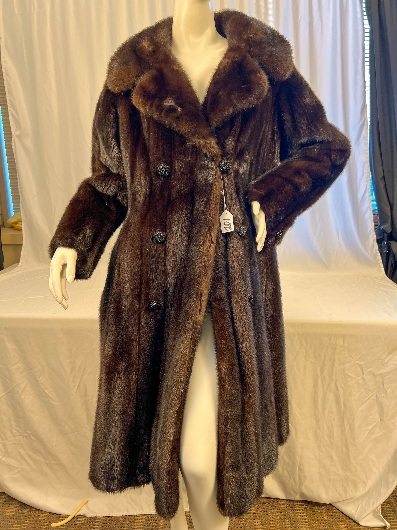 Mahogany Mink Double Breasted Full Length Coat  Elaborate Silk Lining. (1 of 8)