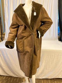 Full Length Leather Coat with Faux Shearling Lining