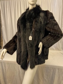 Mink Strip Jacket with Fox Shawl Collar