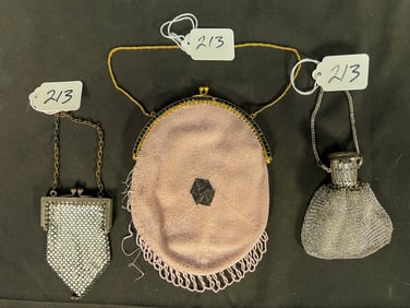 Beaded Pink Evening Bag With Well Executed Rolled Gold Frame with Sapphires