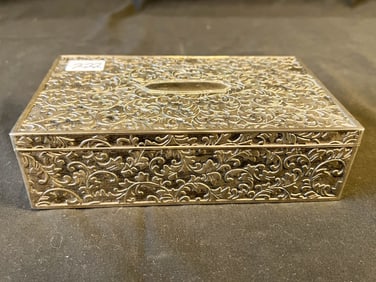 Fancy Filigreed Silver Plate Box with Fitted Interior