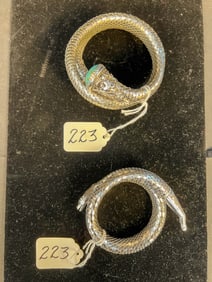 Two Whiting & Davis Silver Mesh Bracelets; One Snake and One Turquoise Cabochon