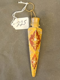 Ruby Glass and Floral Enameled Ladies Snuff Perfume Bottle