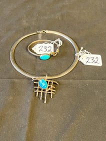 Italian Sterling Silver Necklace, Sterling and Turquoise Pendant, Bracelet