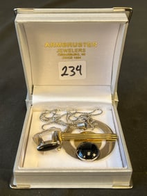 Sterling Silver and Jet Ring, Sterling Silver Jet and Gold Plated Pendant