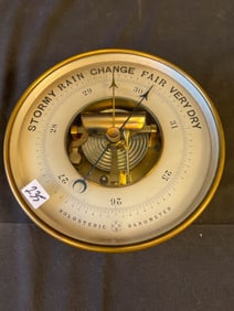 Antique French Wall hung Brass Holosteric Barometer with Dual Thermometers PHNB