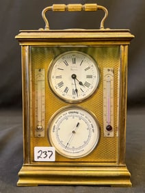Bronze Carriage Clock with Barometer, Two Thermometers, and a Compass
