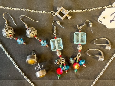 Contemporary Designer Jewelry: Natural Pearls and Silver Necklace, Earrings