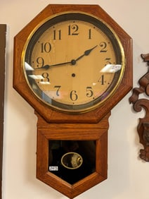 Wall Hung Octagon Oak Case Working School House Clock