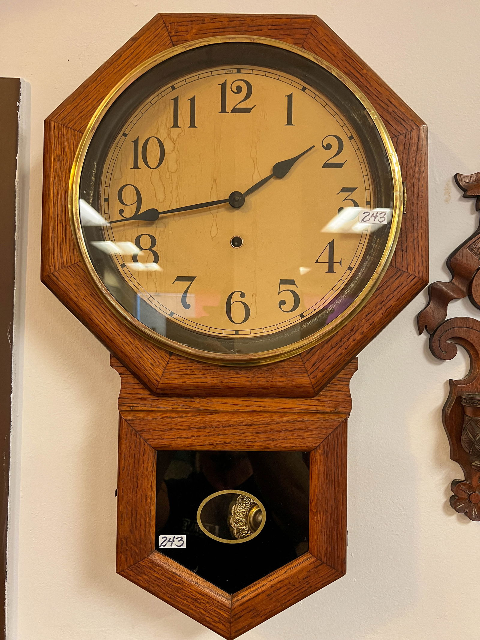 Wall Hung Octagon Oak Case Working School House Clock (1 of 3)