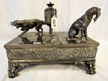 A Fantastic, Elaborate, Double Sided Humidor with Figural Dogs, Lighter Attachment
