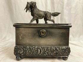 Victorian Pairpoint Humidor with Dog Carrying a Pheasant