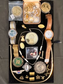 Tray Lot of Men's Costume Jewelry and More