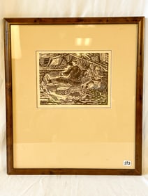 Leon Garland Block Print Depicting Fishermen