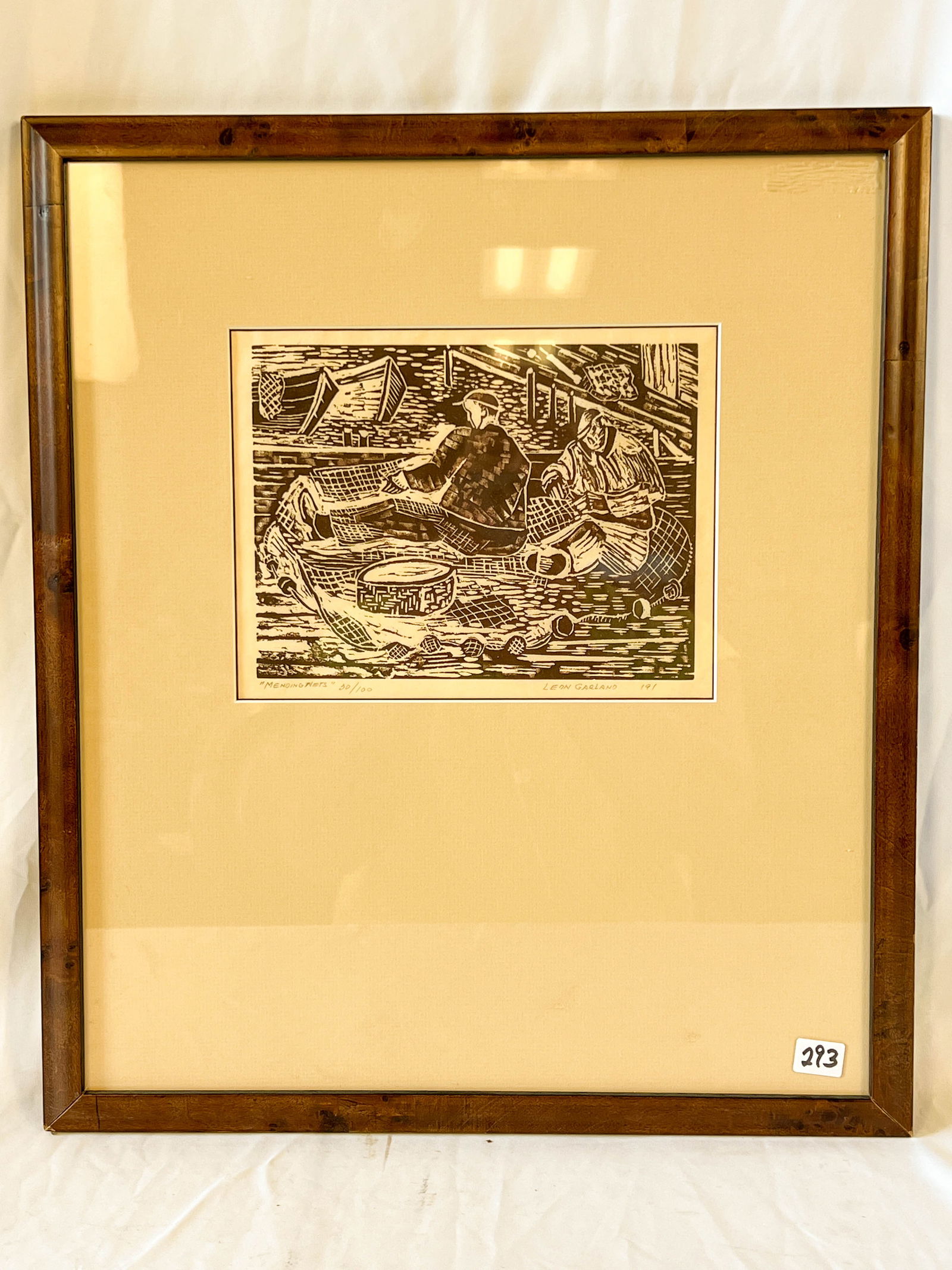 Leon Garland Block Print Depicting Fishermen (1 of 5)