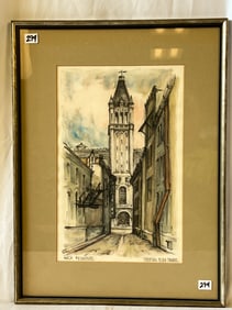 Max Fernekes Watercolor Depicting The Federal Building in Milwaukee