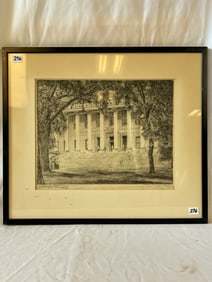 George New Signed Engraving of Harvard Library