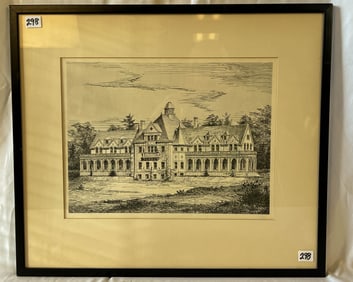 Steel Engraving of a Large Gothic House, Unsigned